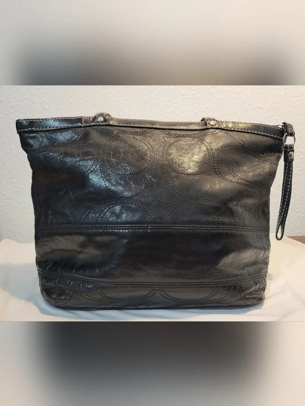 Coach Black Leather Tote with Signature Oval Plaque